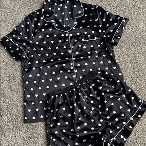 Black and white heart pajama shorts